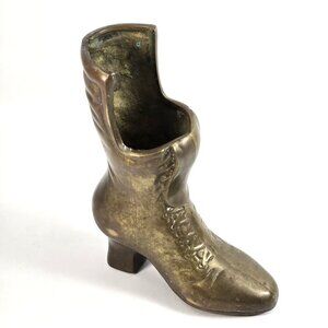 Victorian Style Brass Boot Figurine Decor Vase Vintage